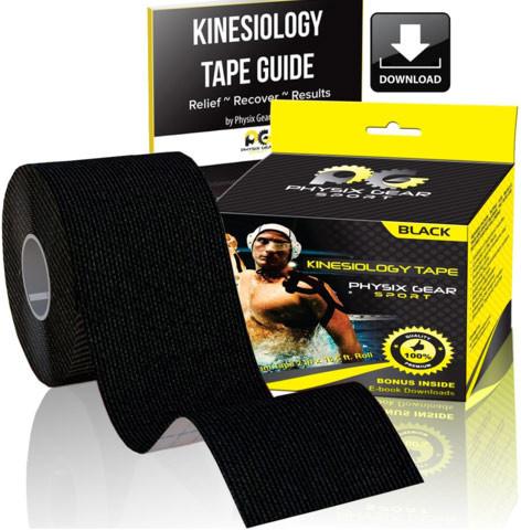 Physix Gear Sport Kinesiology Tape 2 x 16.5' Pro (Black) 1 Pack