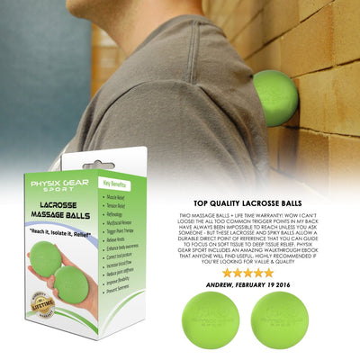 Lacrosse Massage Balls by Physix Gear Sport (2 Pack) Green