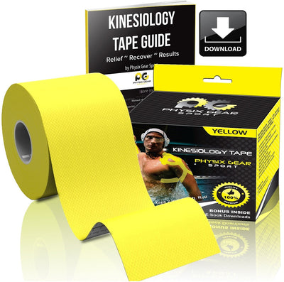 Physix Gear Sport Kinesiology Tape 2" x 16.5' Pro (Yellow) 1 Pack